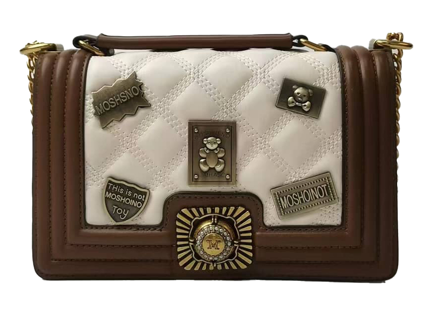 Potable Mini Ladies Leather Hand Bag - White/Brown