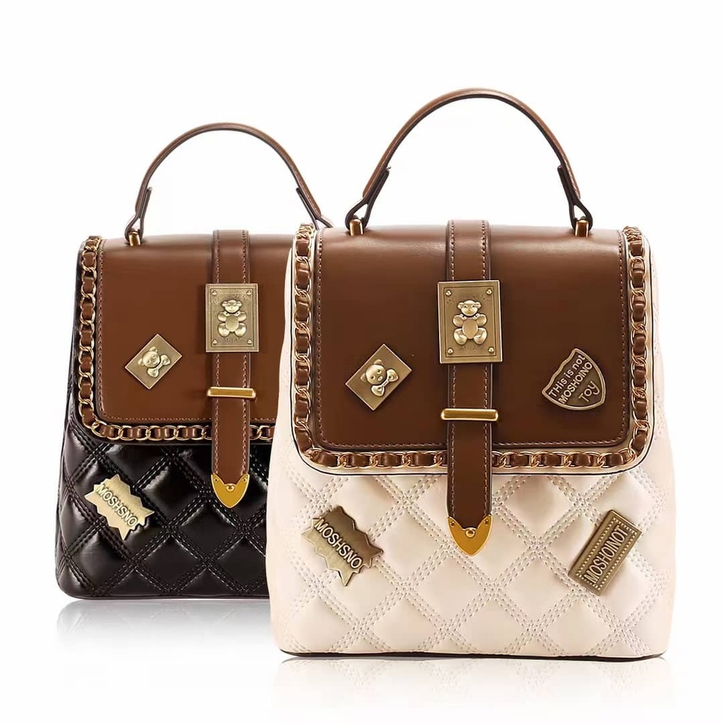 Ladies Fashionable Simple Casual Leather Bags - White/Brown