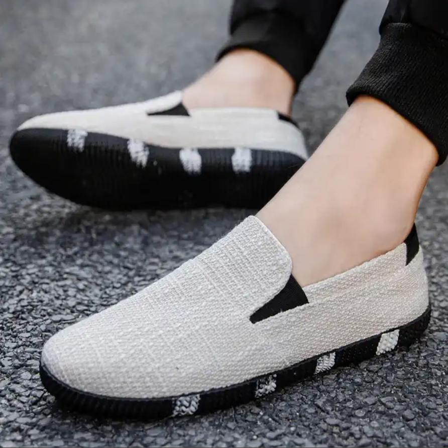 Men Linen Slip Flats Loafers Casual Shoes