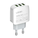 3-port 3.4A USB Multi Charger, LDNIO Auto ID Quick and Stable universal triple USB Travel Wall Charger