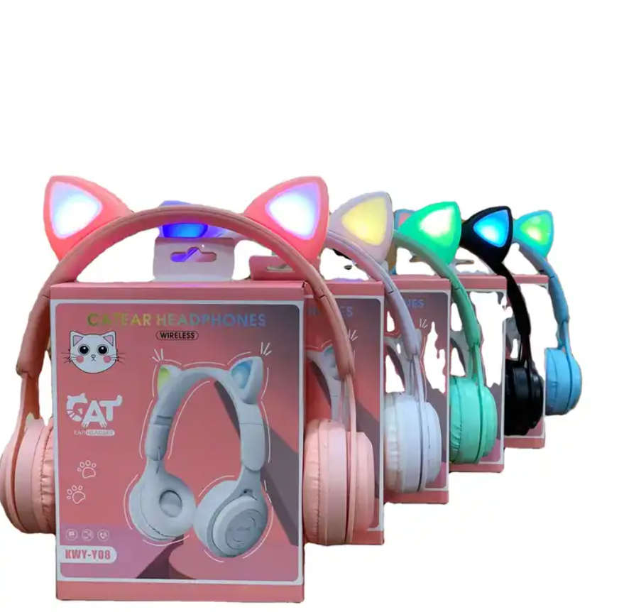 Cat Ear Gaming Headset Wireless Headphone TWS Earbuds Over Ear LED Stereo with Microphone Adjustable Kids' Bluetooth Earphones