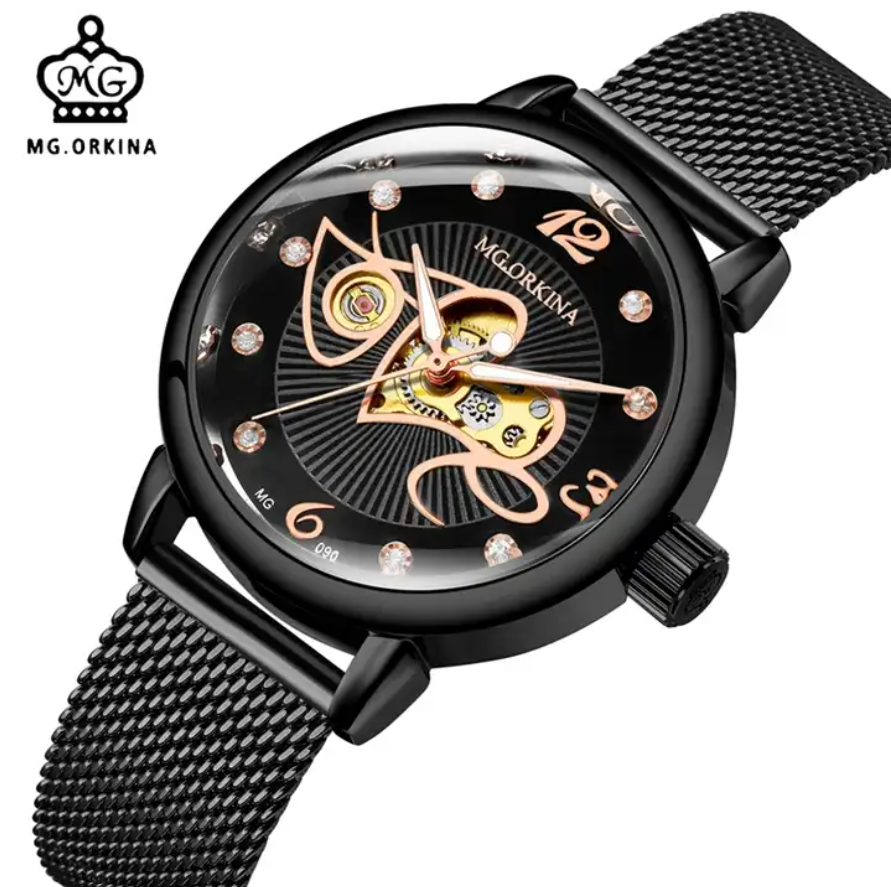 MG.ORKINA MG090 Women Fashion Automatic Movement Watch Stainless Steel Rhinestone Ladies Mechanical Watches