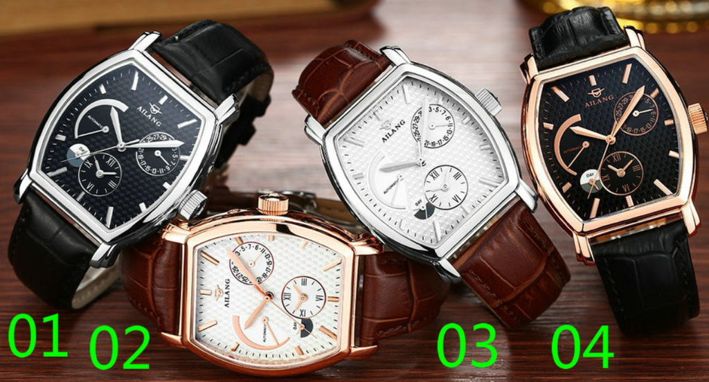 AILANG 5810 Tonneau High Quality Watches Date Automatic Mechanical Wristwatch Leather Watch For Male