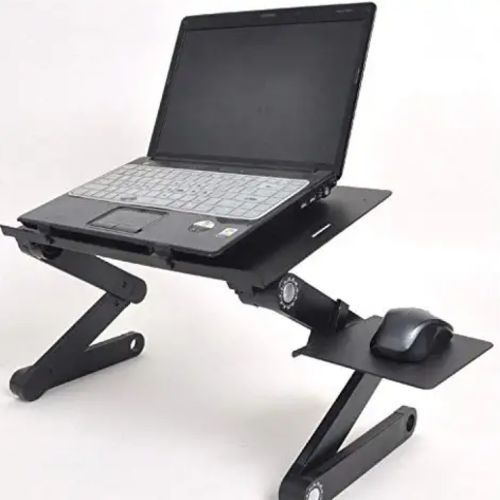 Foldable Adjustable Desk Laptop Table Stand With Mouse Pad, Cooling Fan- Black