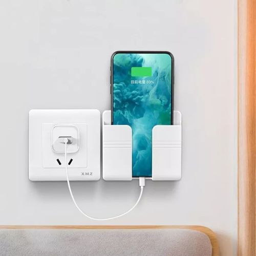 Wall-Mounted Mobile Phone Charging Holder Storage Organizer Box, White.