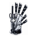 9 Pcs Kitchen Knife Set with 360° Rotating Acrylic Stand, Black. 