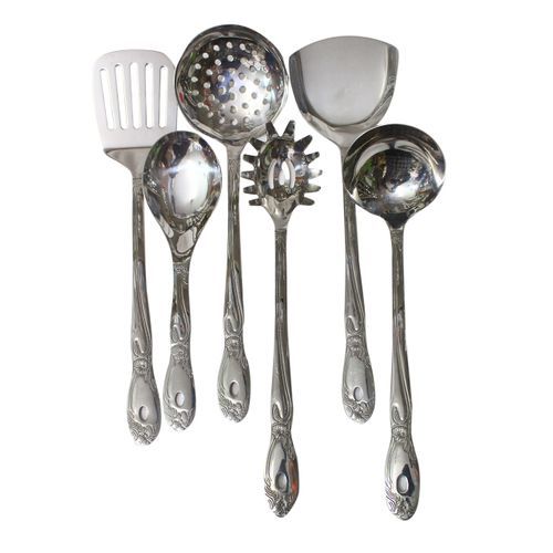 7 Piece Kitchen Tool Cooking Utensils, Serving Spoons-Silver