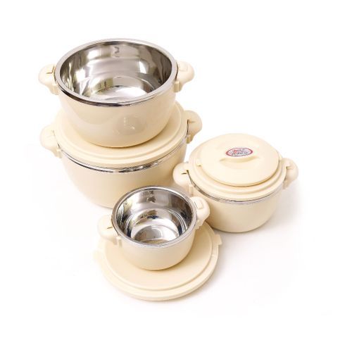 4Pc Thermo Insulated Food Warmer Hot Pots Serving Dishes - Cream.