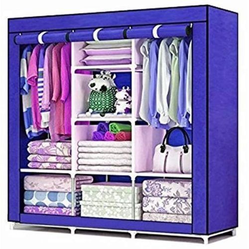 3 Column Cloth Frame Portable Wardrobe - Blue