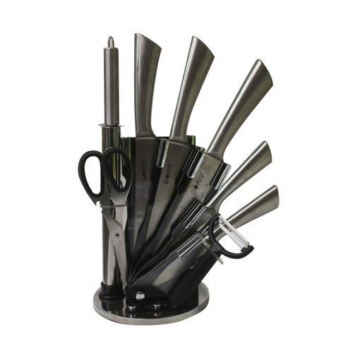 7 Piece Kitchen Knife Set On A Rotating Plate Stand - Silver. 