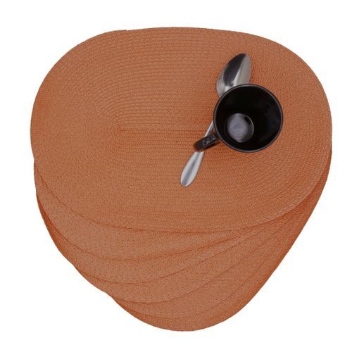 6 Pcs Of Oval Woven Table Mats - Orange.