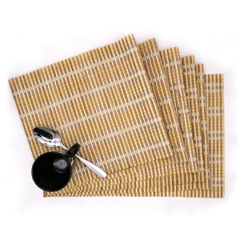 6 Pcs Of Bamboo Table Mats Without Cup And Spoon-Cream.