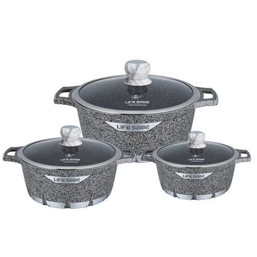 3 Piece Lifesmile Non-stick Saucepan Cookware Pots, Grey.