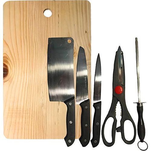 Pack Of Chopping Board And Set Of Kitchen knives - Black