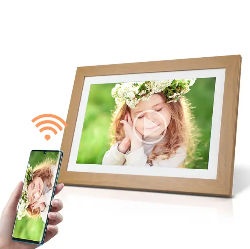 10.1 inch 1080p vertical and horizontal digital photo frame with wooden frame