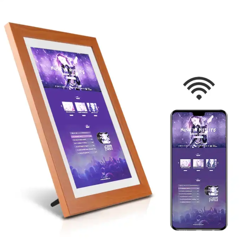 Android IOS APP 5 Points Touch cloud server wood wifi digital photo frame