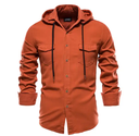 US Size Cotton Long Sleeve Men Slim Shirt With Hood