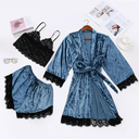 Three Piece Sexy Velour Romantic Sleepwear Short Crop Top Velvet Pyjamas Set For Women