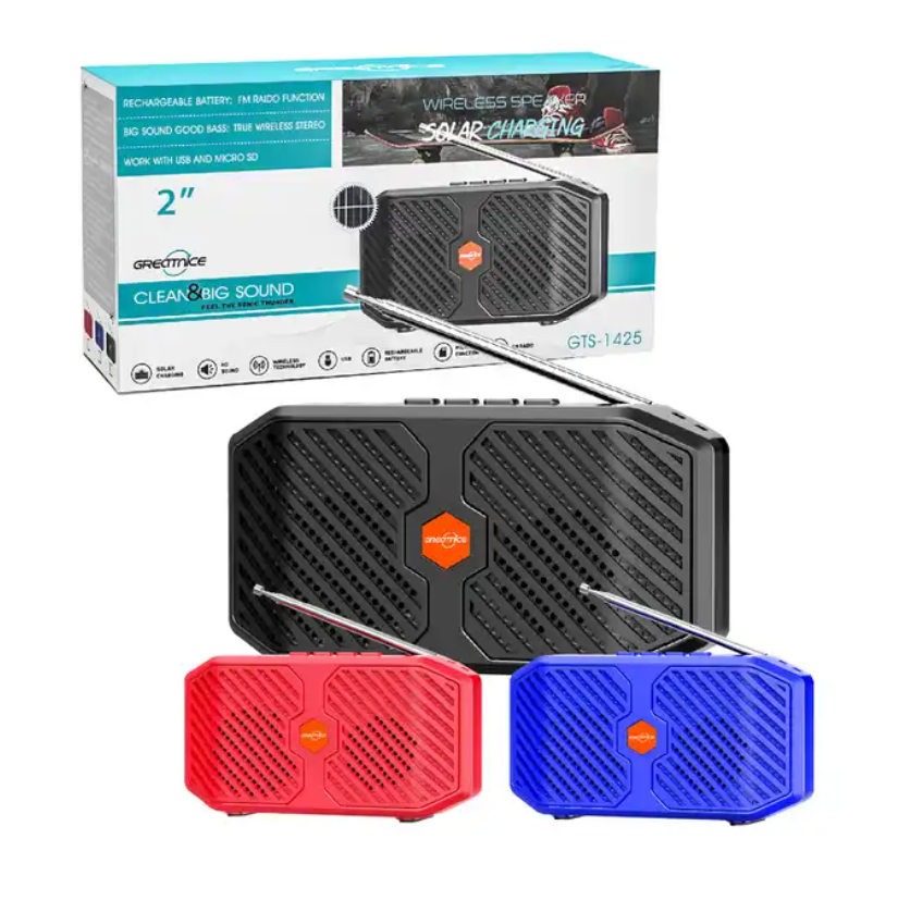 GTS-1425 Hiking Camping School Home Amplifier Fm Radio Mini Red Black Blue Solar TWS Mini Portable Speaker