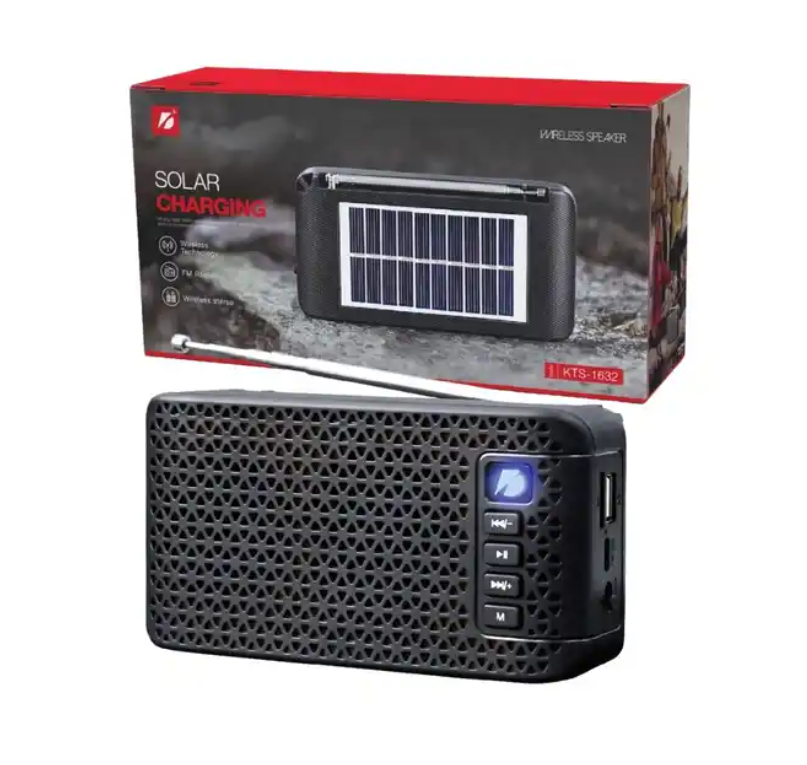 Small Black Wireless Blue tooth Portable Range 1200mAh 5W TWS FM AM Solar Radio Subwoofer Speaker Table