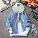 Men's Hip Hop Denim Coat Retro Jean Jacket Street Casual Bomber Outerwear Hooded Jacket