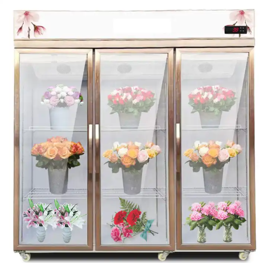 Commercial flower display fridge transparent glass door fresh flower display cooler refrigerator