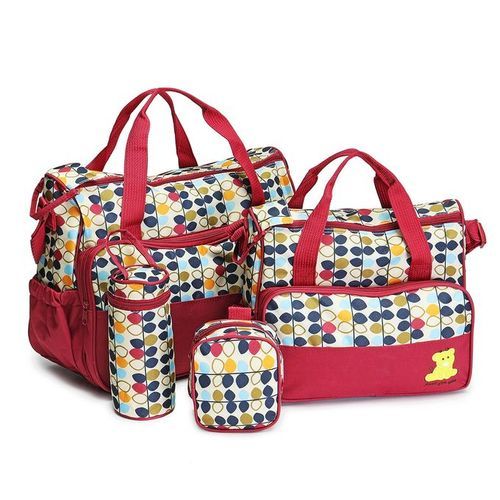 Multi-Function Baby Diaper Changing Bag, 5 Piece Set - Red