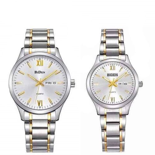 1 Pair Of Couple Wrist Watch Casual Round Dial Watchband - Silver