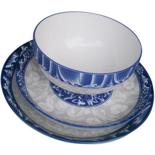 Set Of 6 Dinner Plates & 6 Soup Bowls - Blue, White