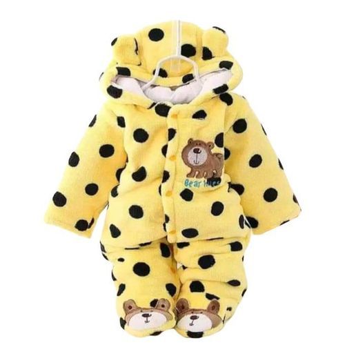 Baby Warm Bodysuit Overall Romper - Yellow With Black Dots