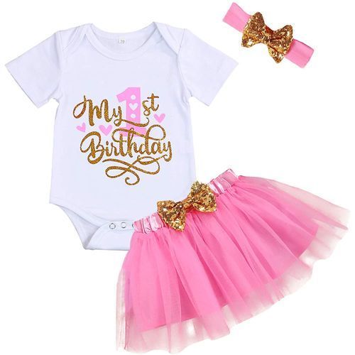 Girls Tutu Set Skirt+Cotton Tshirt With Headband, Pink,White