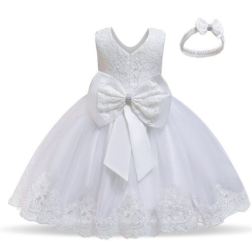 Princess Kids Dress With Headband, White