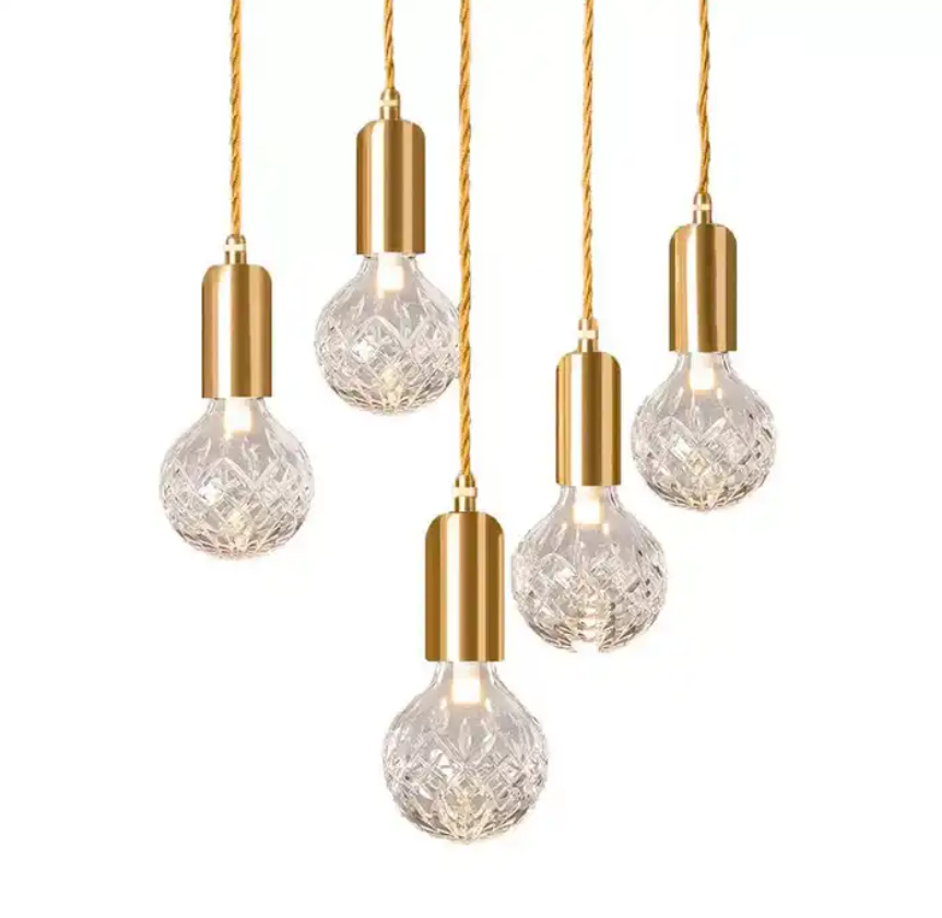 Champagne Gold Modern Curved Design Luxury Hanging Crystal Glass Lamp Ball Bedroom Kitchen Chandelier Light