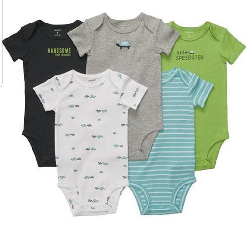 5 Baby Boy Cotton Bodysuits, Design May Vary - Multicolor