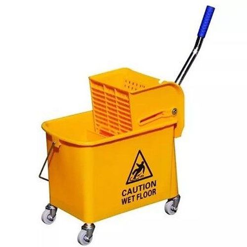 20L Mop Bucket Side Press Wringer Cleaning Commercial Mop Bucket On Wheels (Yellow, Plastic Wheel)