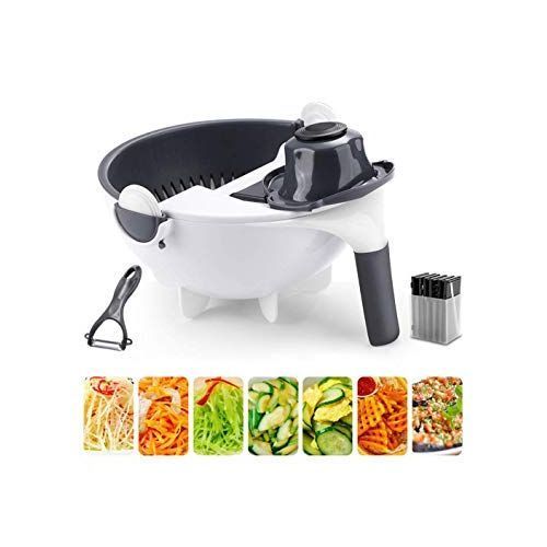 9 In 1 Multi Functional Wet Basket Chopper, Grater And Slicer-White.