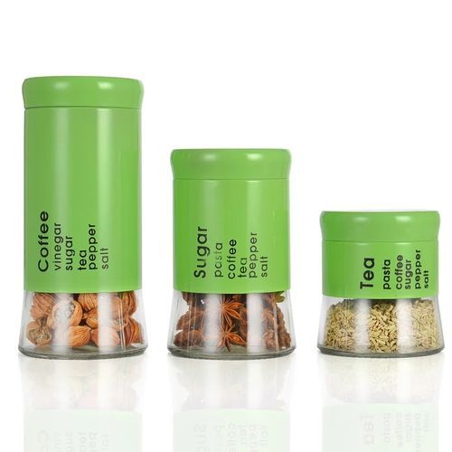 3 Piece Tea, Coffee, Spice, Sugar Bowl /Canister - Green