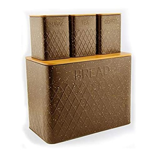 1 Piece Bread Bin And 3 Piece Sugar Bowl, Canister Storage Set - Brown.