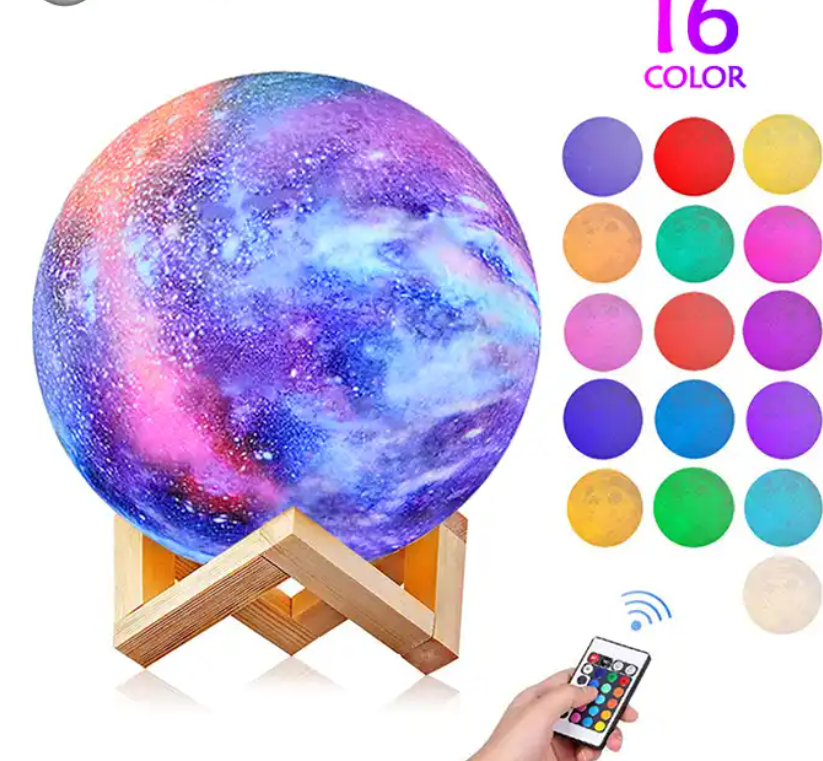 16 Colors 3D Print 8-18cm Touch Remote Control USB Rechargeable Star Moon Lamp LED Night Light with Stand