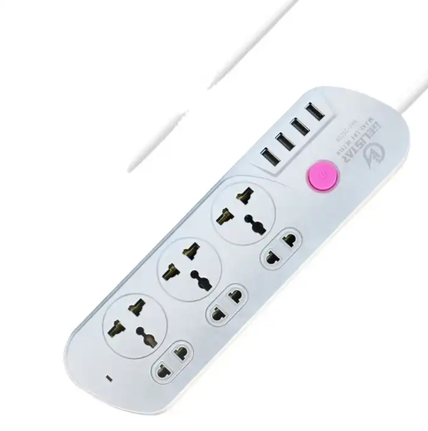 Universal Type 6 Gang with 4 USB Port Power Socket With Switch 2m Extension Socket