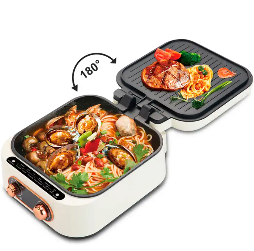 Household Double Sides Heating Hot Pot Electric Skillets Cooking Pot Electric Cooker With Grill