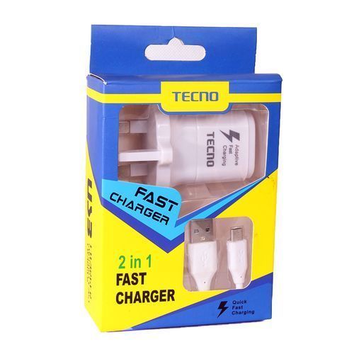 Tecno 2 in 1 Fast Charger USB cable - White