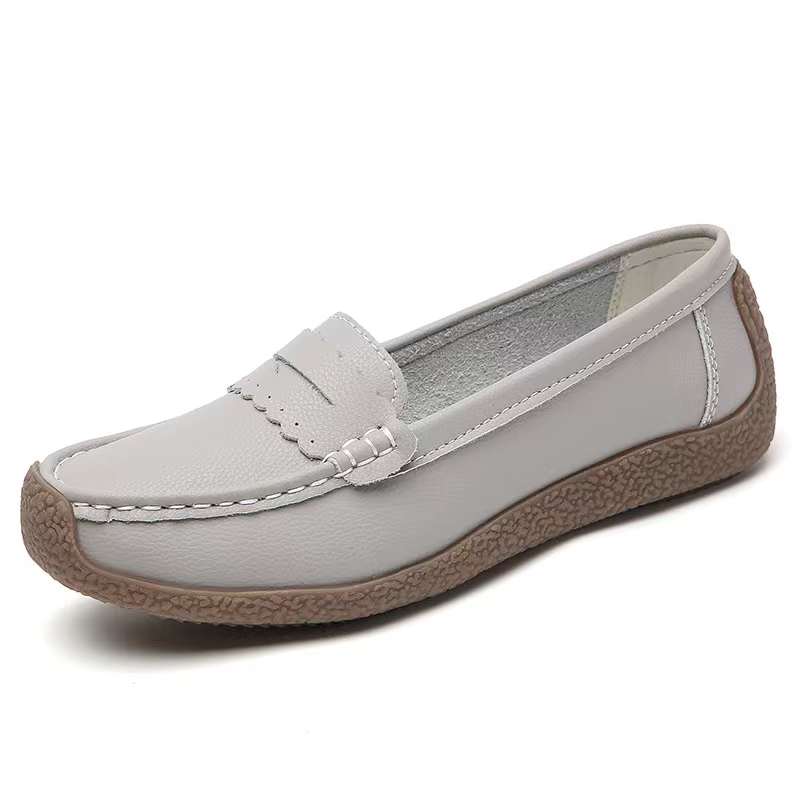 Ladies Leather Moccassin Driving Shoes - Gey