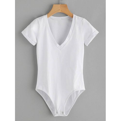 Women's V-neck Skinny Short Sleeve Body Suit Top - White