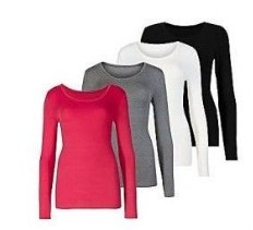 4 Pack Long Sleeved Women's Camisoles-Maroon,Grey,White,Black.