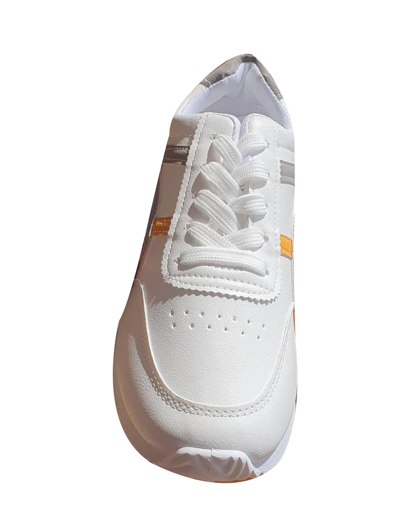 Women Flat bottom leisure sneakers white with grey and orange detail,sizes 37-39