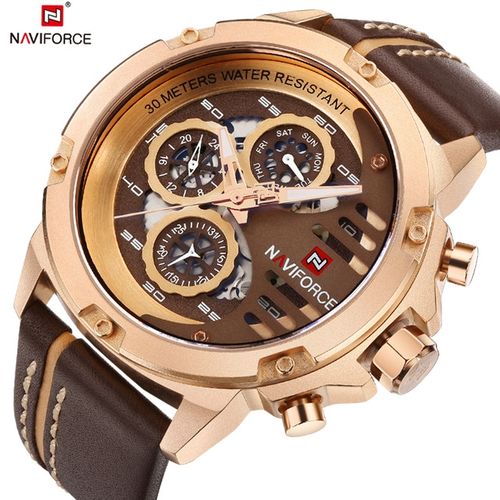 Naviforce Men's Analog Wrist Watch - Gold, Brown