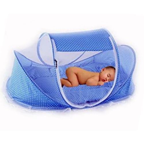 Polka Dot Designed Baby Net And Mattress - Blue