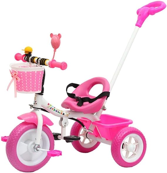 Moolo Kids Trikes,Children Tricycle with Parent Handle 3 Wheeler Ride- Pushing Handle Learning Bike (Color : Pink)