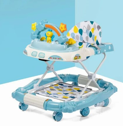 Multifunctional Baby Walker Anti-rollover Trolley Rocking Horse Music - Blue